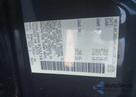 2015 Nissan Altima 2.5 S z USA, uszkodzony, nr VIN 1N4AL3APXFN920258